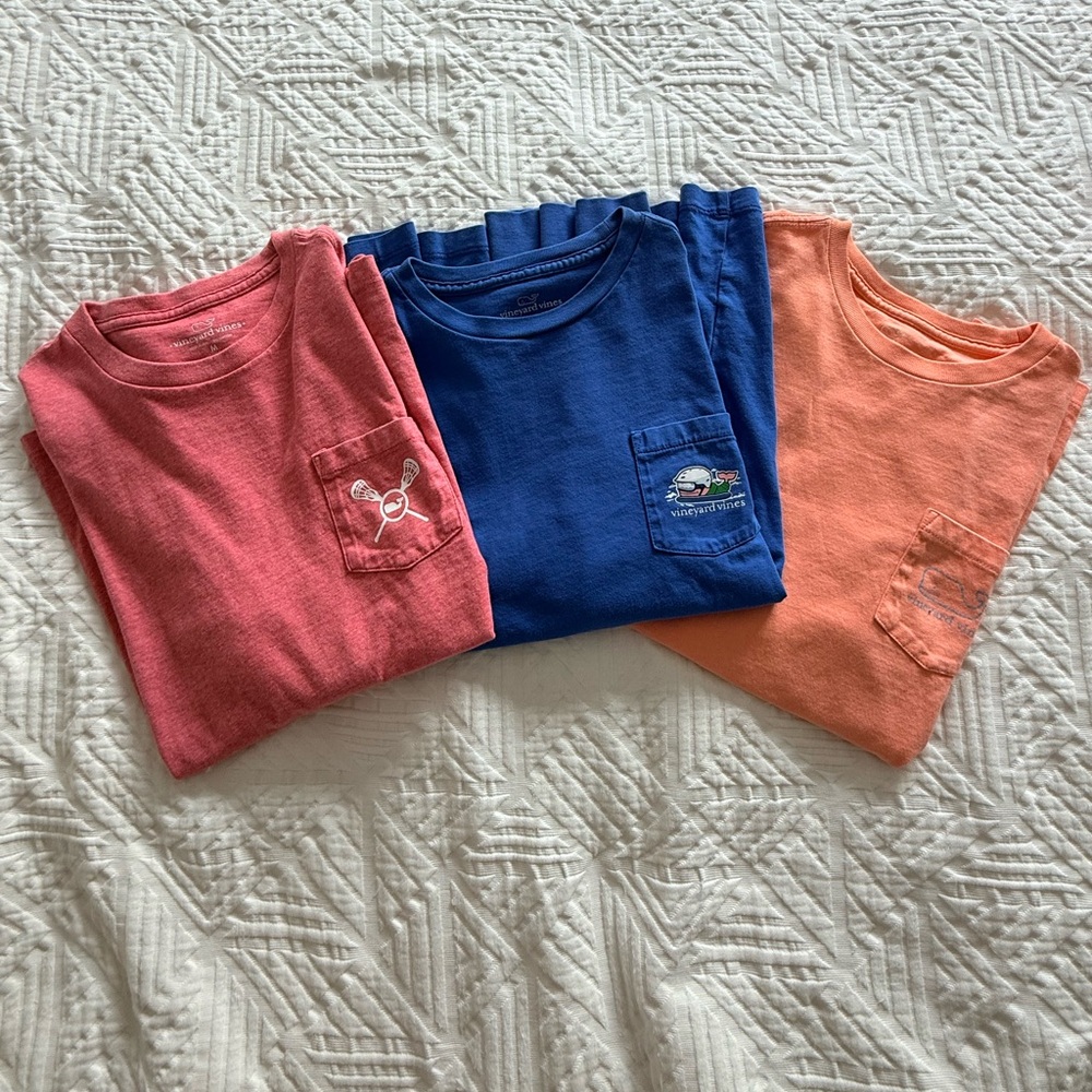 Lot of 3 Vineyard Vines Youth Medium Tees - Red, Blue & Orange